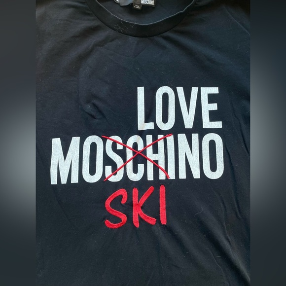 LOVE MOSCHINO EMBROIDERED SKI GRAPHIC BLACK TEE - Picture 2 of 5